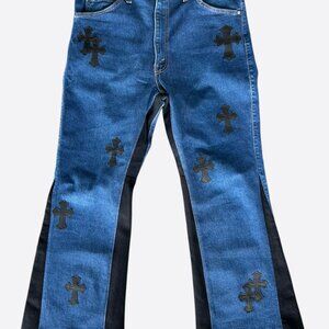 Chrome Hearts Levi's Gallery Dept Blue & Black Cross Patch Flared Jeans